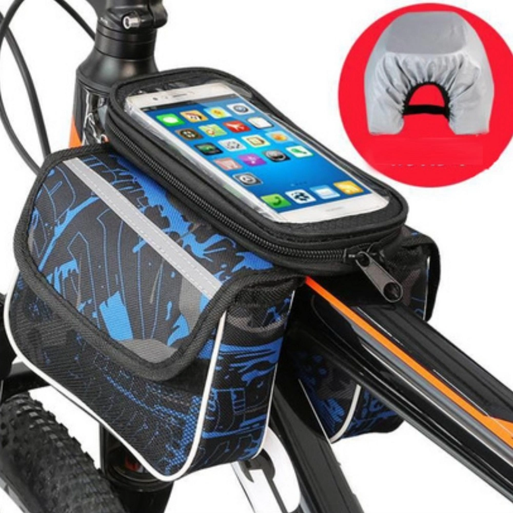 Bicycle Saddle Bag Bike Frame Bag Phone Holder Front Triangle Bag with Zip Closure Waterproof Top Tube Phone Mount Wbb18110