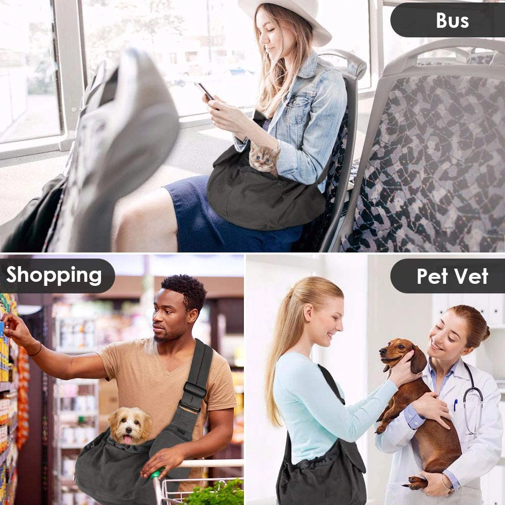 Pet Sling Carrier, Comfortable Hard Bottom Support Small Dog Papoose Sling Adjustable Padded Shoulder Strap Hand Free Puppy Cat Carry Bag